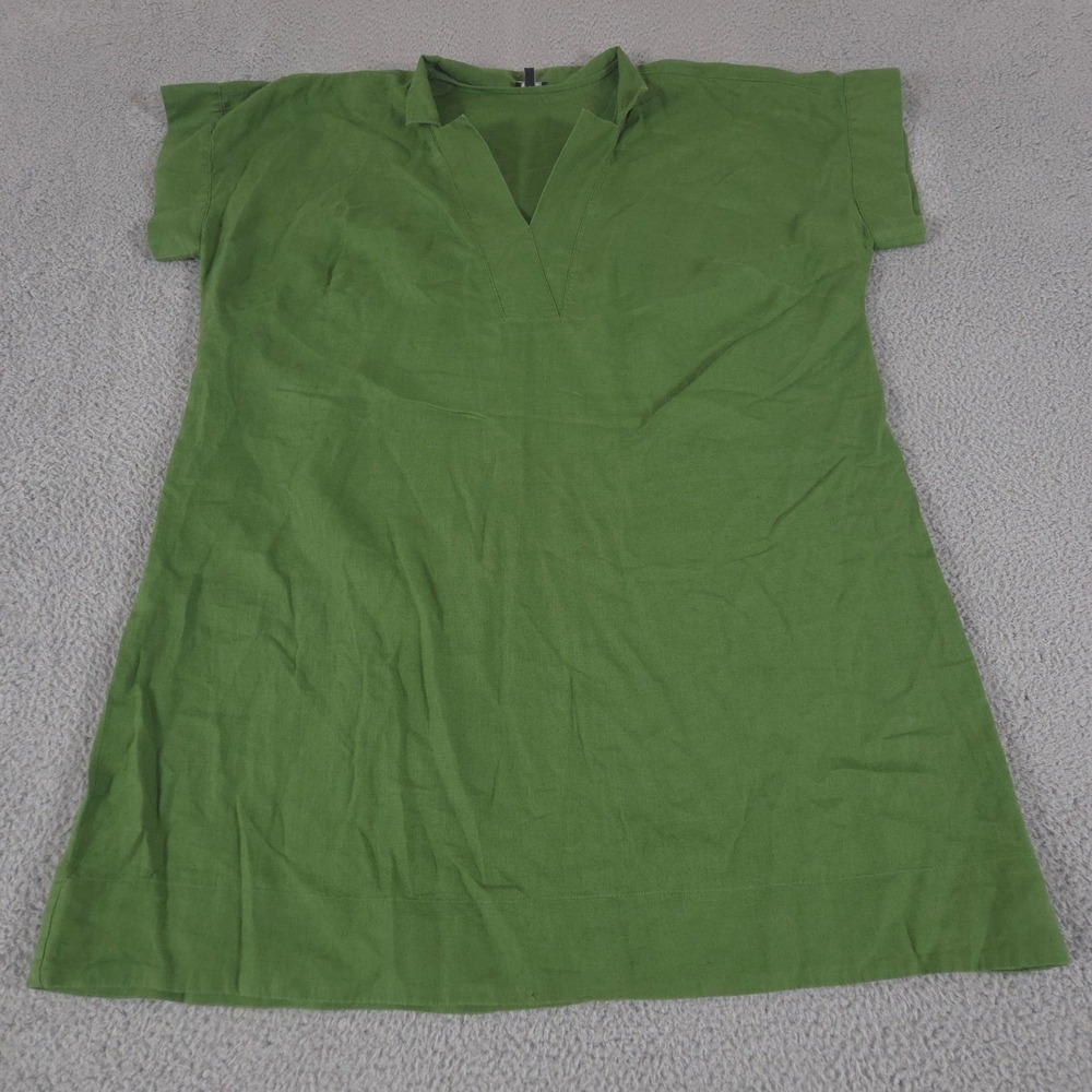 Talbots Dress Womens 2X Plus Green 100% Linen Shift V-Neck Beach Loose Coastal
